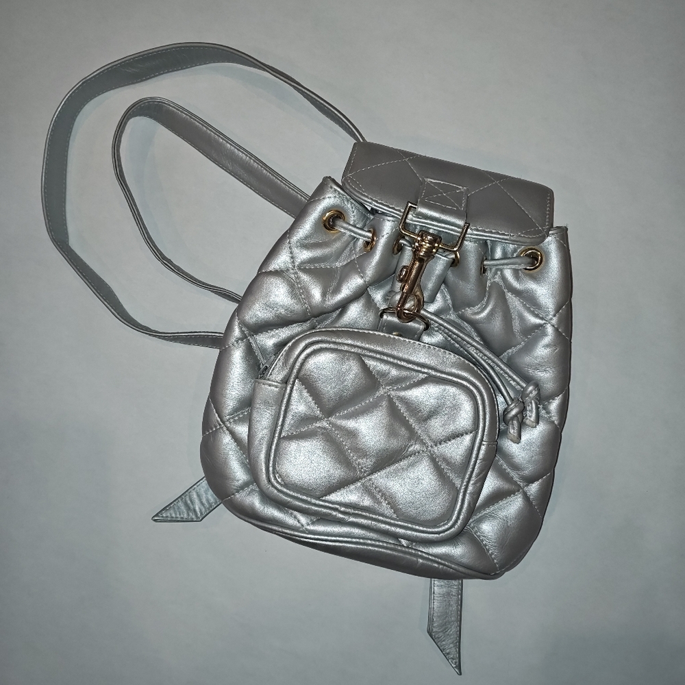 SILVER QUILTED LEATHER BACKPACK